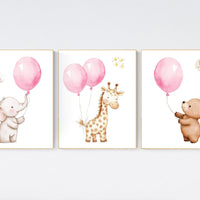 Nursery decor girl pink, animal nursery, nursery decor girl, balloon nursery, girls room decor pink, animal prints, girls nursery