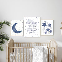 Nursery decor boy, navy nursery decor, moon and stars, twinkle twinkle little star, navy blue nursery art, baby boy nursery art, navy blue