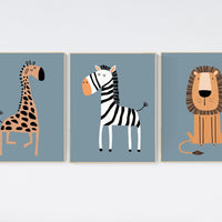Safari Nursery Wall Prints, Boho Nursery Prints, jungle animals, navy blue, Nursery Art, animal Nursery Decor, animal prints
