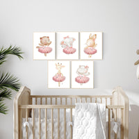 Ballerina animals, baby room decor girl, Elephant nursery, bunny nursery, bear nursery, nursery prints girl, ballet prints, ballet animals