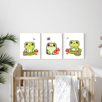 Frog nursery, frogs nursery, Mushroom nursery decor, green nursery, gender neutral nursery, frog prints, frog nursery wall art