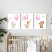 Nursery decor girl pink, animal nursery, nursery decor girl, balloon nursery, girls room decor pink, animal prints, girls nursery
