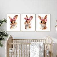 Nursery wall art girl bunnies, bunny nursery print, rabbit nursery, bunny nursery decor, bow nursery, bow print, blush nursery, girl nursery