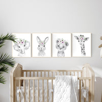 Purple nursery, girl nursery, animal nursery, Safari animals, Floral Nursery Prints, purple nursery, girls nursery decor, elephant nursery