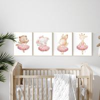Ballerina animals, baby room decor girl, Elephant nursery, bunny nursery, bear nursery, nursery prints girl, ballet prints, ballet animals