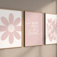 Flower nursery, flower prints for girls room, you are so loved, blush nursery, Girl bedroom art, heart print, girls room decor, baby girl