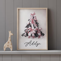 Bow print, Christmas tree, Christmas gift, nursery wall art, girls room, teen room, pink and black, ribbon, gift for girls, gift for her