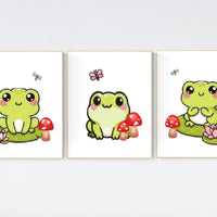Frog nursery, frogs nursery, Mushroom nursery decor, green nursery, gender neutral nursery, frog prints, frog nursery wall art