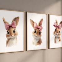 Nursery wall art girl bunnies, bunny nursery print, rabbit nursery, bunny nursery decor, bow nursery, bow print, blush nursery, girl nursery