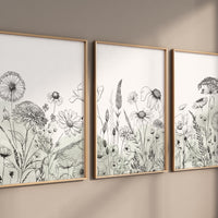 Botanical line art, floral wall decor, sage green prints, wildflower art, Boho Botanical Prints, Wildflower Nursery Decor, floral nursery