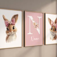 Nursery wall art girl bunnies, bunny nursery print, rabbit nursery, bunny nursery decor, bow nursery, bow print, blush nursery, girl nursery