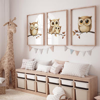 Owl wall art, owl nursery decor, cute owl prints, neutral gender nursery art, Owl wall art, owl prints for nursery, owl wall art, baby room