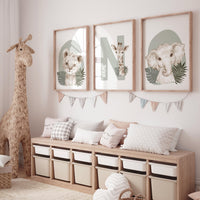 Safari Nursery Wall Prints, Boho Nursery Prints, jungle animals, Sage Green Nursery Art, animal Nursery Decor, animal prints