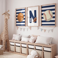 Sports wall art for kids, personalized name prints, basketball print, baseball print, football nursery art, boys sports-themed room decor