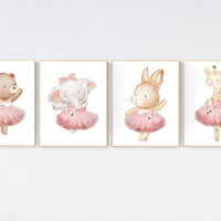 Ballerina animals, baby room decor girl, Elephant nursery, bunny nursery, bear nursery, nursery prints girl, ballet prints, ballet animals