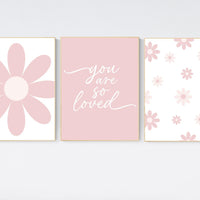 Flower nursery, flower prints for girls room, you are so loved, blush nursery, Girl bedroom art, name print, girls room decor, baby girl