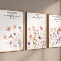 Wildflower Nursery, Boho prints, Botanical Prints, girl nursery decor, floral nursery, blush pink and purple, bible verse, christian art
