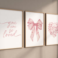 Bow print wall art, Bow nursery print, pink Bow nursery wall art, bow nursery art, bow nursery decor, bow print wall art, you are so loved