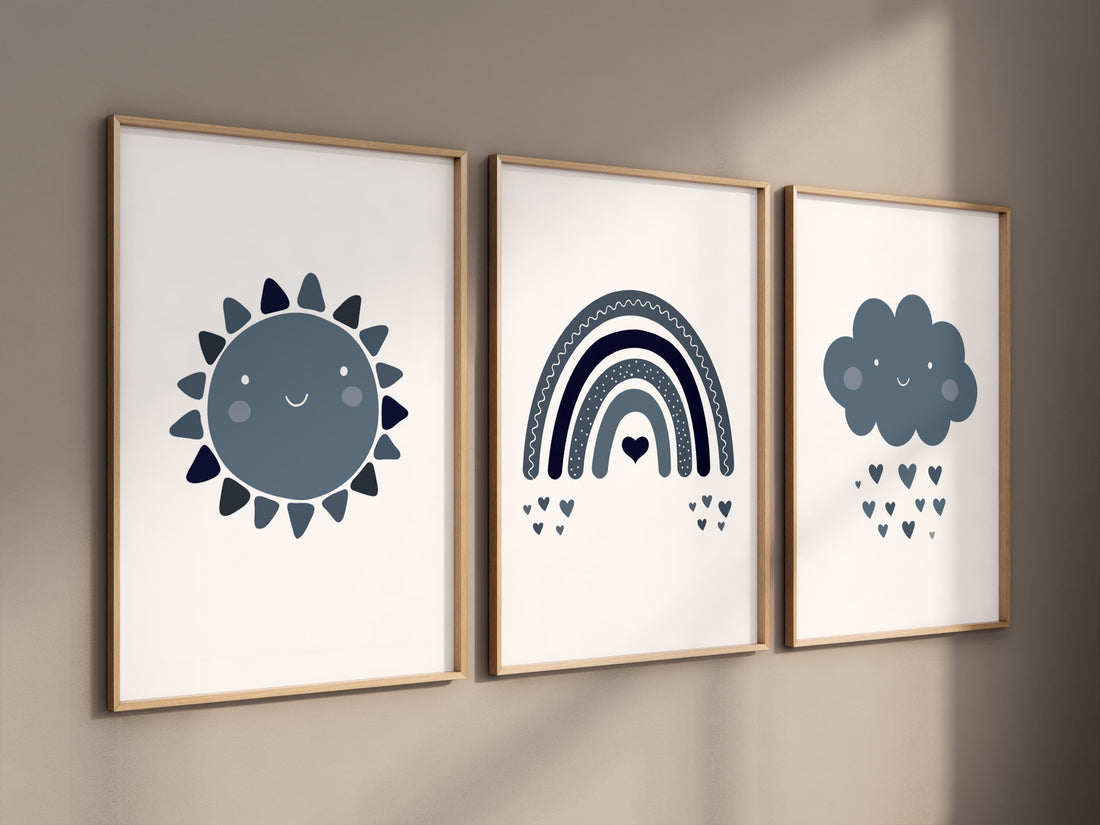 Navy nursery decor, boy nursery wall decor, rainbow nursery, cloud and stars, moon and stars, navy blue nursery, nursery prints boy