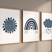 Navy nursery decor, boy nursery wall decor, rainbow nursery, cloud and stars, moon and stars, navy blue nursery, nursery prints boy