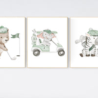 Golf Nursery decor, sports Nursery Prints, Golf Safari animals, Baby Animal Prints, Jungle Animal Nursery, golf prints, sport animals