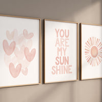 Blush nursery wall art, You Are My Sunshine prints, Heart print, sun print, nursery wall art, boho nursery, blush pink, boho prints