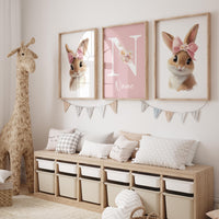 Nursery wall art girl bunnies, bunny nursery print, rabbit nursery, bunny nursery decor, bow nursery, bow print, blush nursery, girl nursery