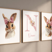 Nursery wall art girl bunnies, bunny nursery print, rabbit nursery, bunny nursery decor, bow nursery, bow print, blush nursery, girl nursery