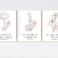 Boho Botanical Prints, girl nursery decor, Wildflower Nursery, floral nursery, blush pink, Wild Flowers, Flower Nursery, verse print