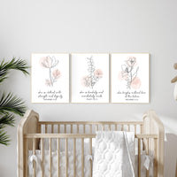 Boho Botanical Prints, girl nursery decor, Wildflower Nursery, floral nursery, blush pink, Wild Flowers, Flower Nursery, verse print