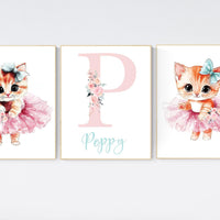 Ballerina kittens, cat ballerina, baby room decor girl, kitten nursery, cat nursery, nursery prints girl, ballet prints, kitten print