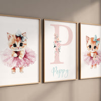 Ballerina kittens, cat ballerina, baby room decor girl, kitten nursery, cat nursery, nursery prints girl, ballet prints, kitten print