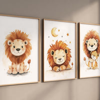 Lion prints, lion nursery, safari animal wall art, lion family decor, baby nursery prints, jungle themed posters, safari themed, lion poster