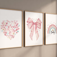Bow print wall art, Bow nursery print, pink Bow nursery wall art, bow nursery art, bow nursery decor, bow print wall art, rainbow nursery