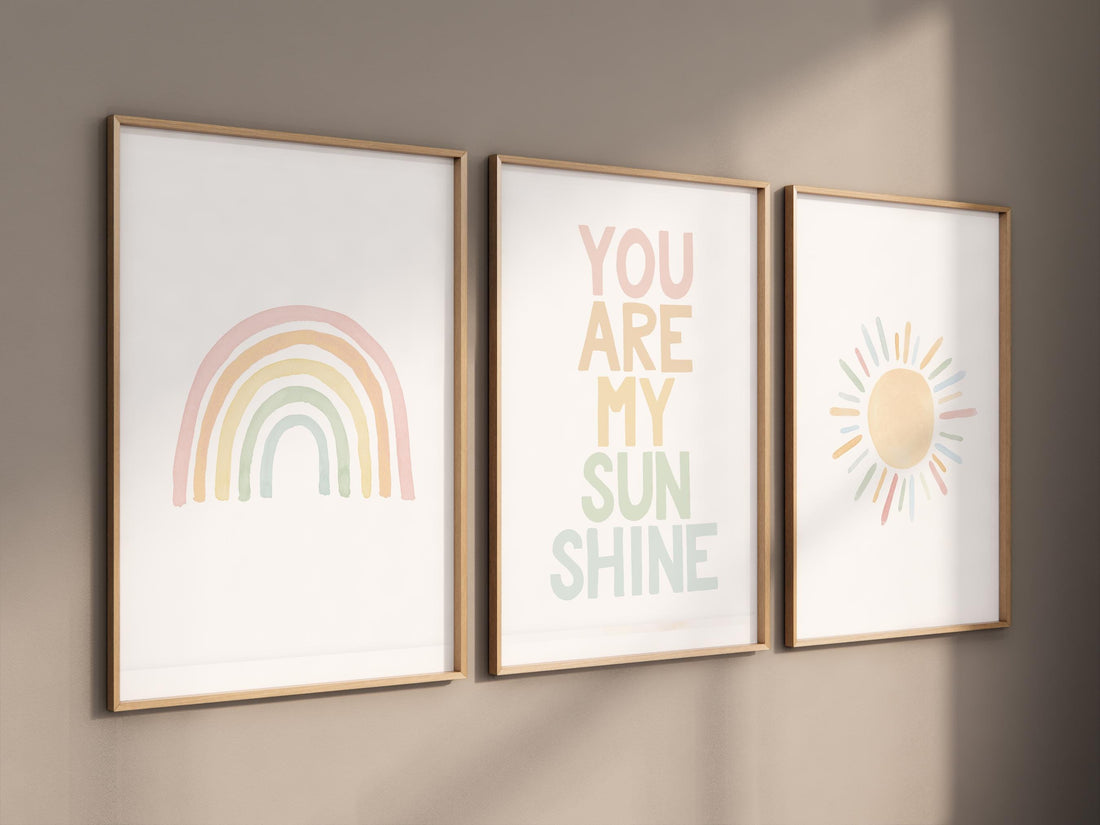 Neutral rainbow wall art, You Are My Sunshine Print, Neutral Nursery Decor, Rainbow Nursery Decor, Kids Room Decor, gender neutral
