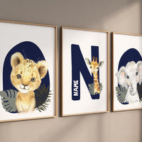Safari Nursery Wall Prints, Boho Nursery Prints, jungle animals, navy blue Nursery Art, animal Nursery Decor, animal prints
