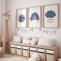Navy nursery decor, boy nursery wall decor, rainbow nursery, cloud and stars, moon and stars, navy blue nursery, nursery prints boy