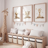 Nursery wall art animals, gray nursery, gender neutral nursery, neutral nursery, baby room decor, bear, elephant, giraffe, animal prints