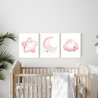 Pink gold nursery, Nursery wall art girl, baby room decor girl gold and pink, moon and star, baby room decor, girl nursery wall art