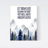 Nursery decor woodland, mountain wall art, tree nursery decor, adventure theme nursery, forest, navy and baby blue, woodland animals