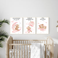 Nursery decor girl wall art, bear nursery print, pink nursery art, bear nursery wall art, teddy bear, nursery wall art, bear print nursery