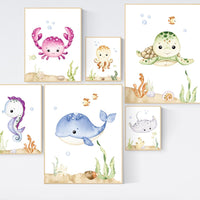 Ocean Animal Prints, Under the Sea Nursery Prints, Sea Animal Wall Art, Playroom Decor, gender neutral nursery, nursery prints, sea themed