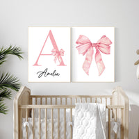 Bow print wall art, Bow nursery print, pink Bow nursery wall art, bow nursery art, bow nursery decor, bow print wall art, name print