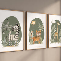 Safari Animals, Nursery Wall Prints, Boho Nursery Prints, jungle animals, Sage Green Nursery Art, animal Nursery Decor, animal prints
