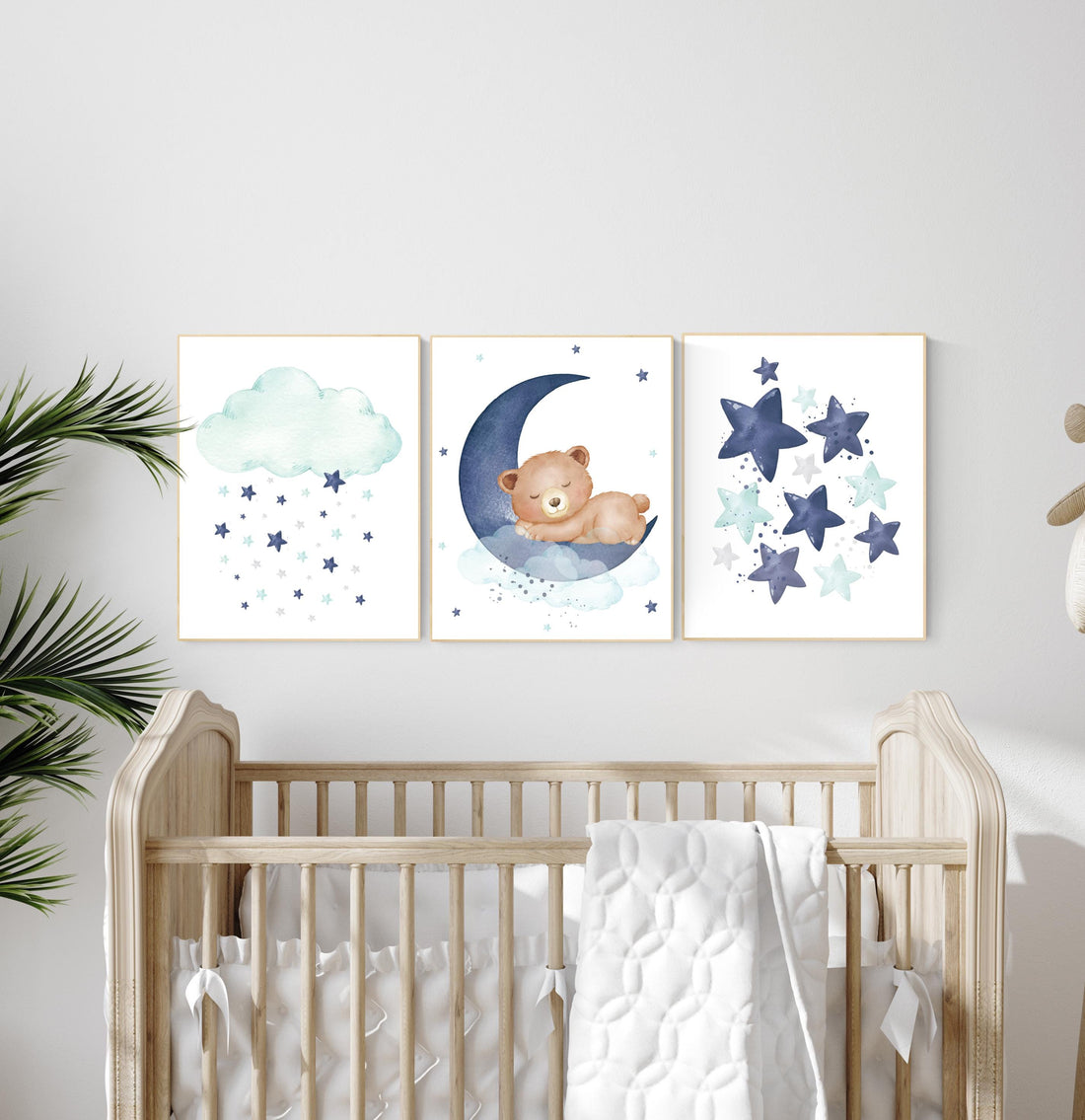 Nursery decor bear, nursery decor boy, bear nursery print, cloud nursery decor, nursery wall art animals, boy nursery, navy teal nursery