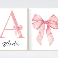 Bow print wall art, Bow nursery print, pink Bow nursery wall art, bow nursery art, bow nursery decor, bow print wall art, name print