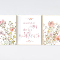 Boho Nursery wall art, Wildflower Nursery Decor, Floral Nursery, Girl Nursery Decor, In a field of roses she is a wildflower