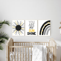 Black and yellow, Boho Nursery, rainbow nursery, gender neutral, moon nursery, Abstract Art, sun nursery, Mid Century Print, black yellow,