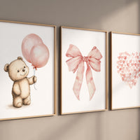 Blush Pink Bear Nursery Wall Art, You Are So Loved Quote, Heart Print, Baby Girl Room Decor, Cute Teddy Bear Poster Set, girl room