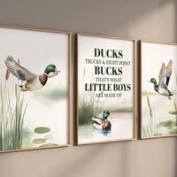 Ducks Trucks Bucks Nursery Wall Art, Little Boys Quote Print, Mallard Duck Decor, Hunting Theme Baby Boy Room, Rustic Nursery Prints